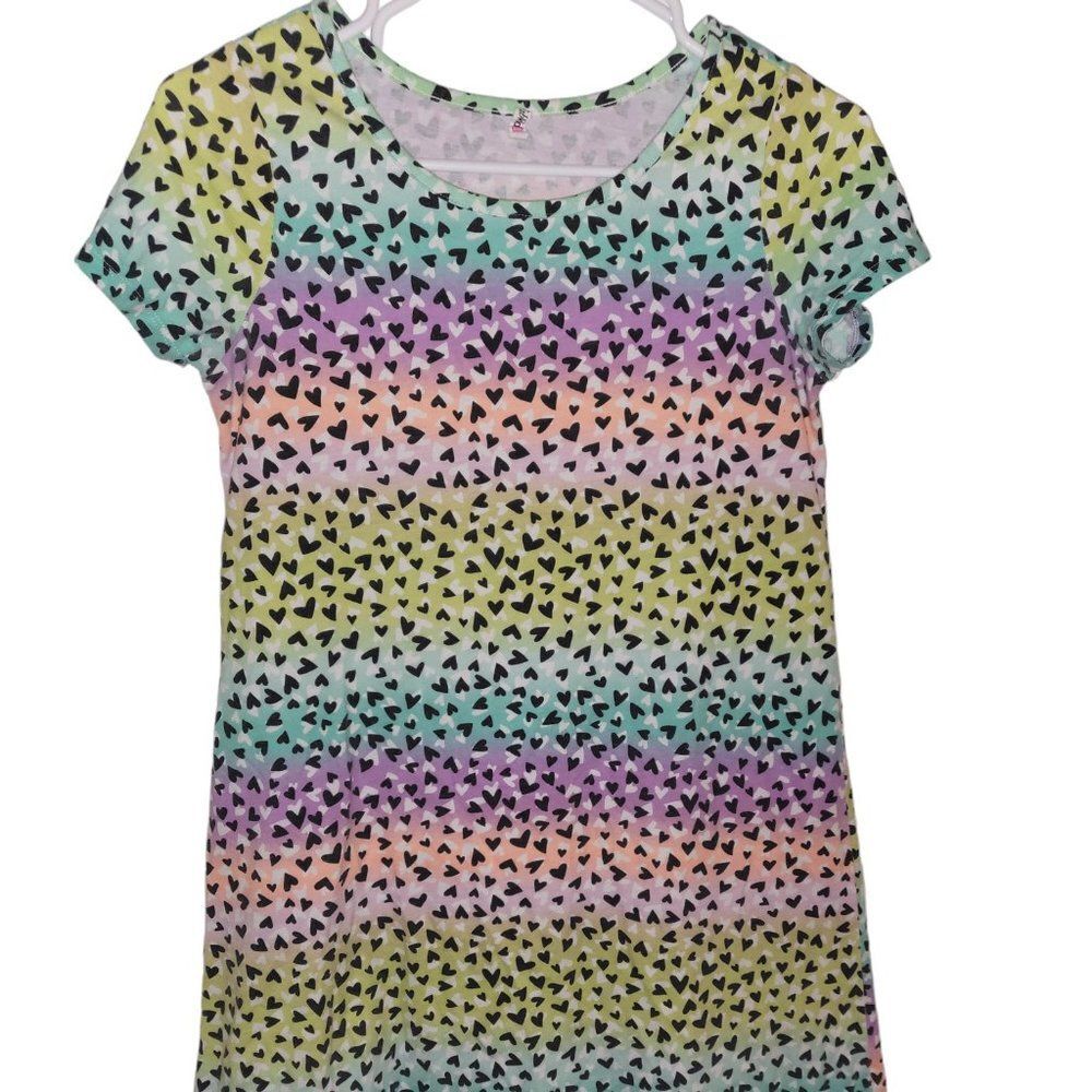 FAB Kids Neon Rainbow Heart Pattern Dress Sz XXL 14/16